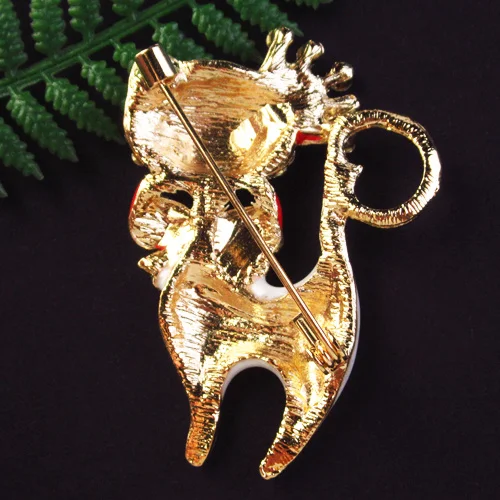 

YW26 White Red Dripping Oil Rhinestone Tibetan Golden Cat Pendant Brooch for Girls Women Gift Lovely Jewelry 50x35x13mm