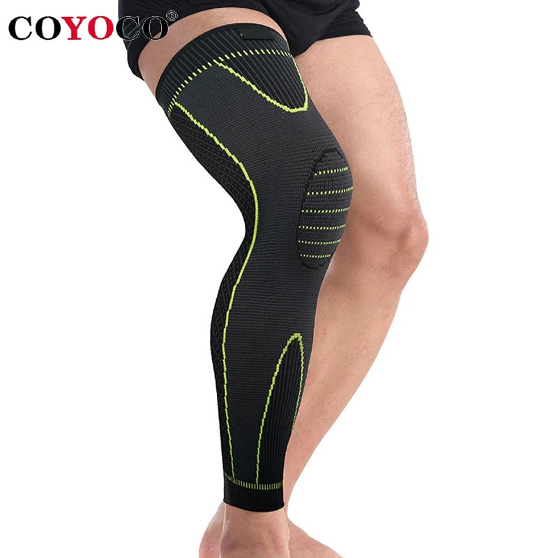 

1 Pcs Lengthen Sports Knee Pads Protector Leg Support Brace Leggings COYOCO Long Green Stripe KneePads Warm Guard Sleeve