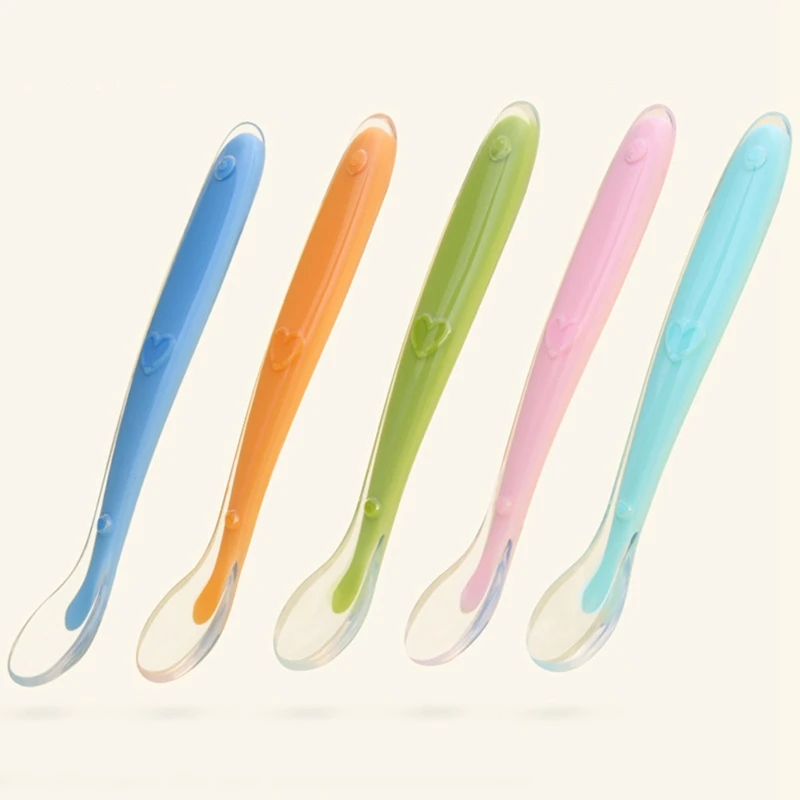 Baby Soft Silicone Spoon Food Grade Baby Feeding Spoons Safety Tableware Infant Learning Spoons for 4M-3Y Baby
