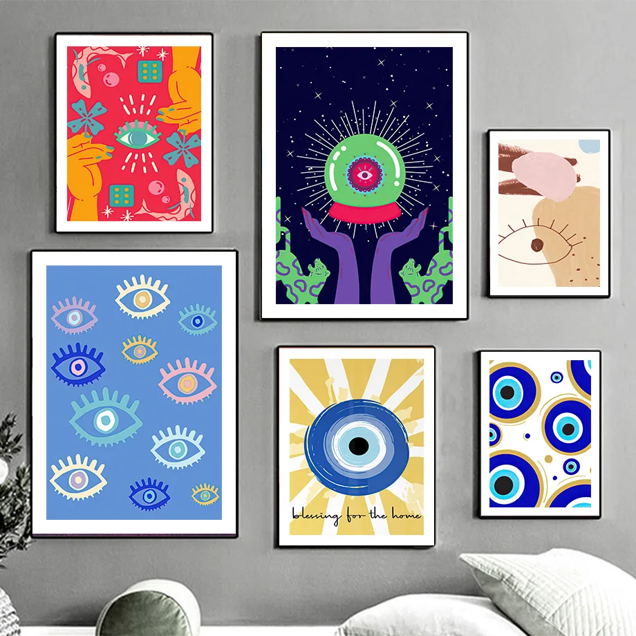 Постеры и принты на удачу в турецком стиле Картина холсте греческого синего