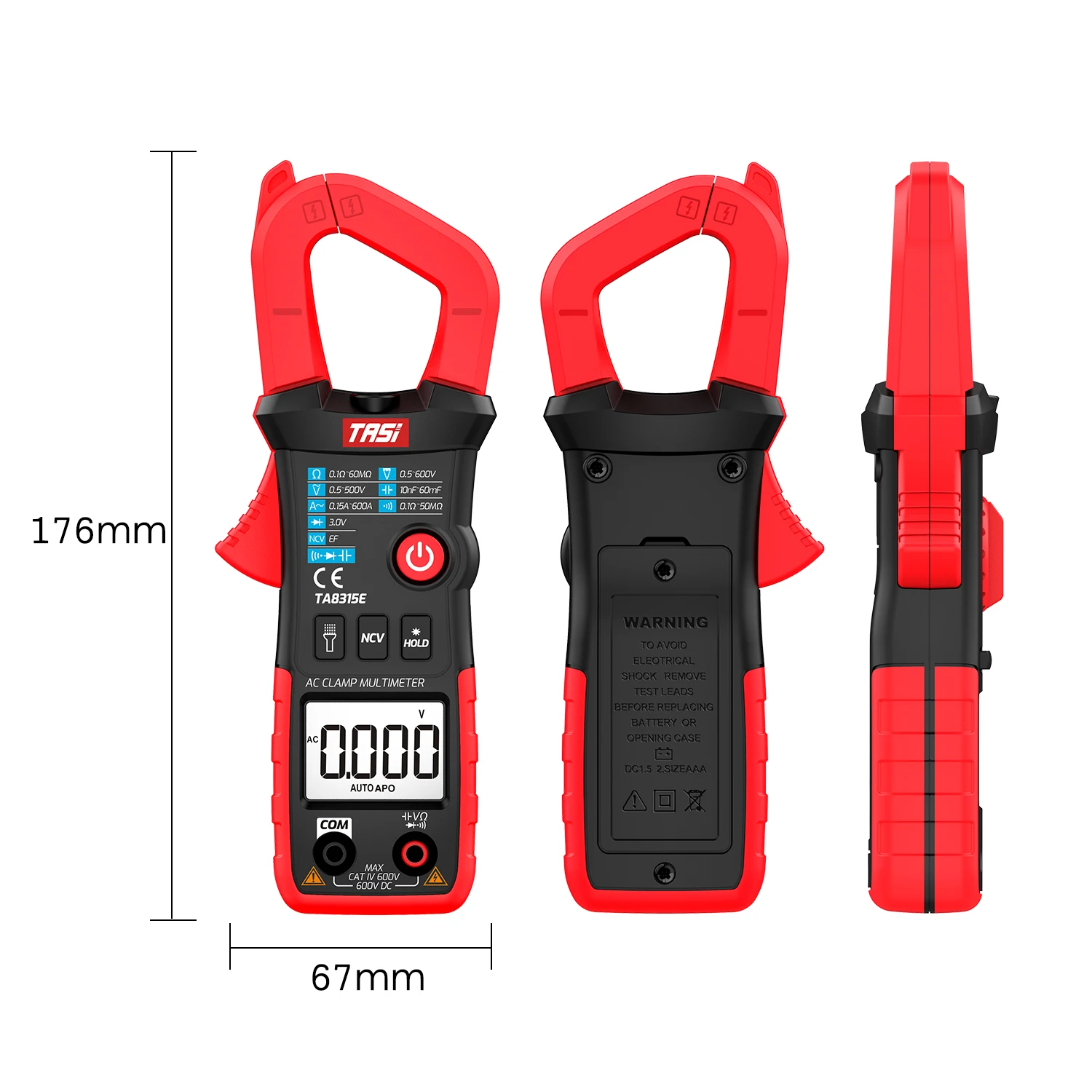 

TASI TA8315E Digital Clamp Meter Multimeter Tester True RMS Multimeter Mini Multifunctional Tester OHM NCV DC/AC Voltage Meter