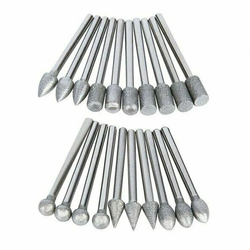 

20pcs Diamond Burr Electroplated Grinding Drill Bits 3.0 Mm Shank 120 Grit Tool