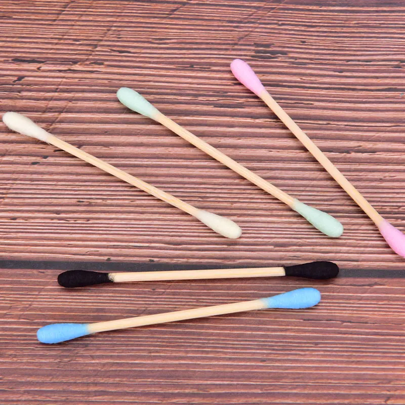 

1000Pcs Color Mix Bamboo Cotton Double Head Adult Makeup Cotton Swabs Wood Sticks
