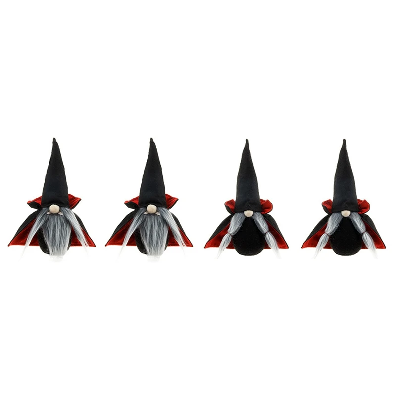 

4 Pcs Halloween Gnomes Plush Decor, Black Witch Cloak Hat Halloween Table Decorations Gifts