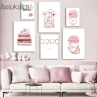 Модная настенная Картина на холсте, постер с флаконом духов, принты с розовыми цветами, скандинавские плакаты, настенные картины, декор для комнаты девушки