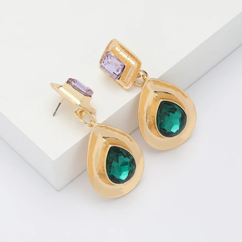 Винтажные этнические серьги подвески с зеленым камнем для женщин элегантные