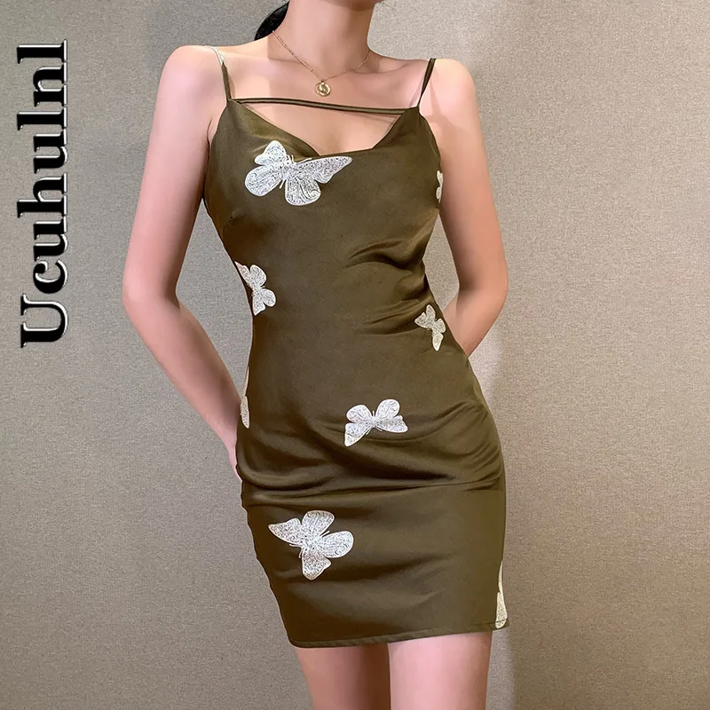 

Ucuhulnl Harajuku Butterfly Print Mini Dress Gothic Aesthetic Sexy V Neck Party Dress Vintage Elegant Summer Backless Dresses