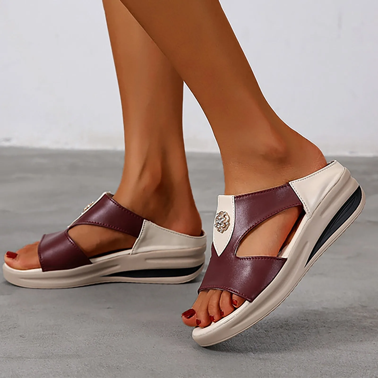 

Ladies Wedge Open Toe Shoe Size Retro Mid Heel Roman Sandals Beach Slippers 2021