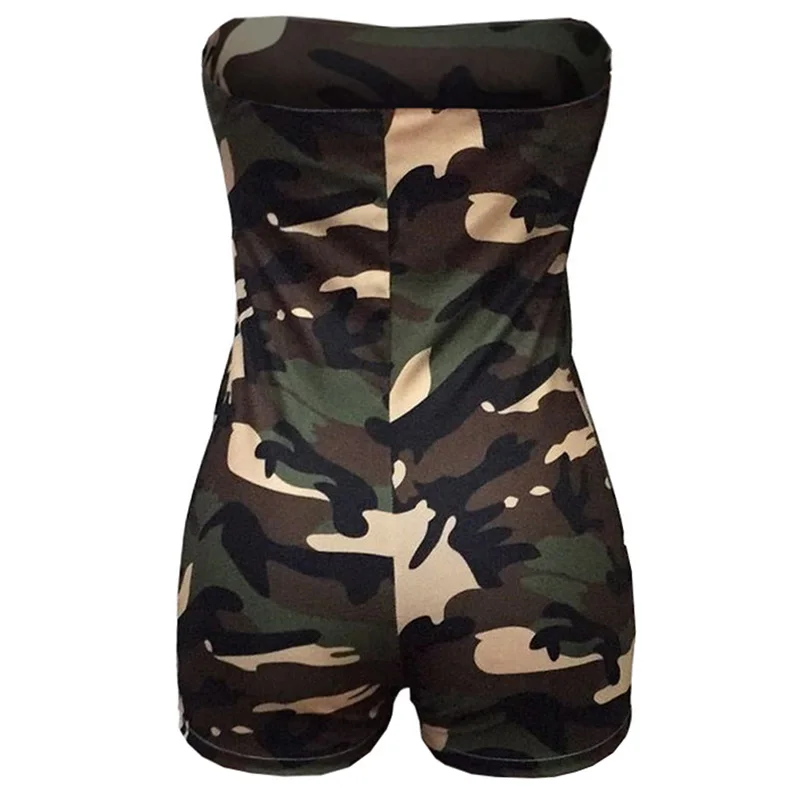 

2021 Women Summer Sexy Rompers Tube Top Skinny Top Mini Shorts High Waist Shorts Camouflage Printed Fashion Casual Jumpsuit