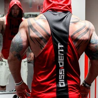 summer bodybuilding tank top with hooded mens gyms clothing fitness mens sleeveless vests cotton singlets muscle sports vest