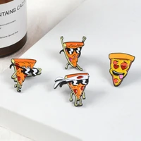 funny pizza man enamel pin sunglasses heart eye brooches custom pastel denim shirt cartoon food badge for bag lapel jewelry gift