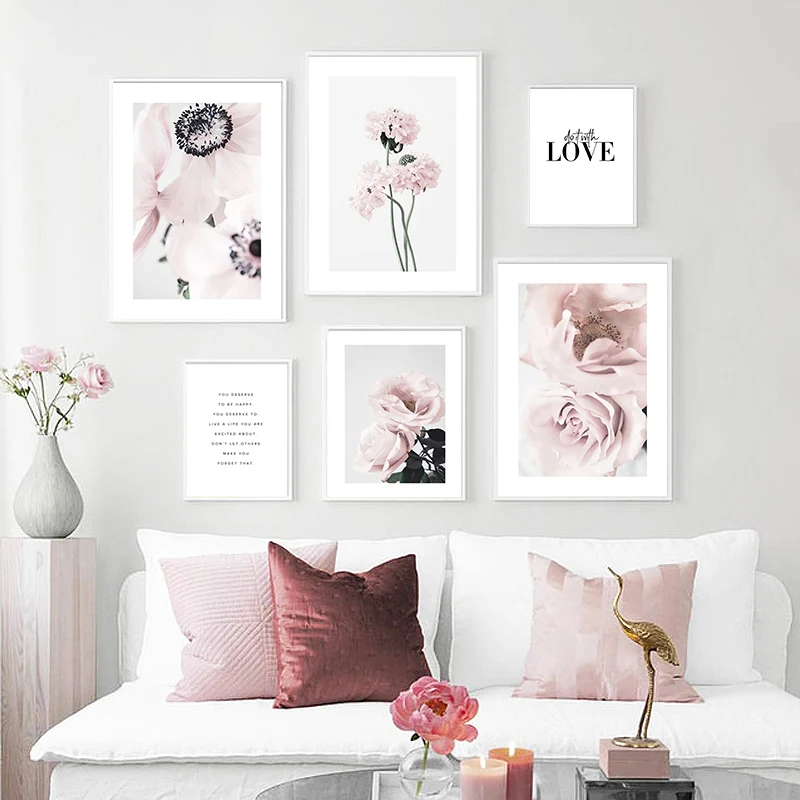 Розовые розы цветок ботаническая Картина на холсте скандинавский декор