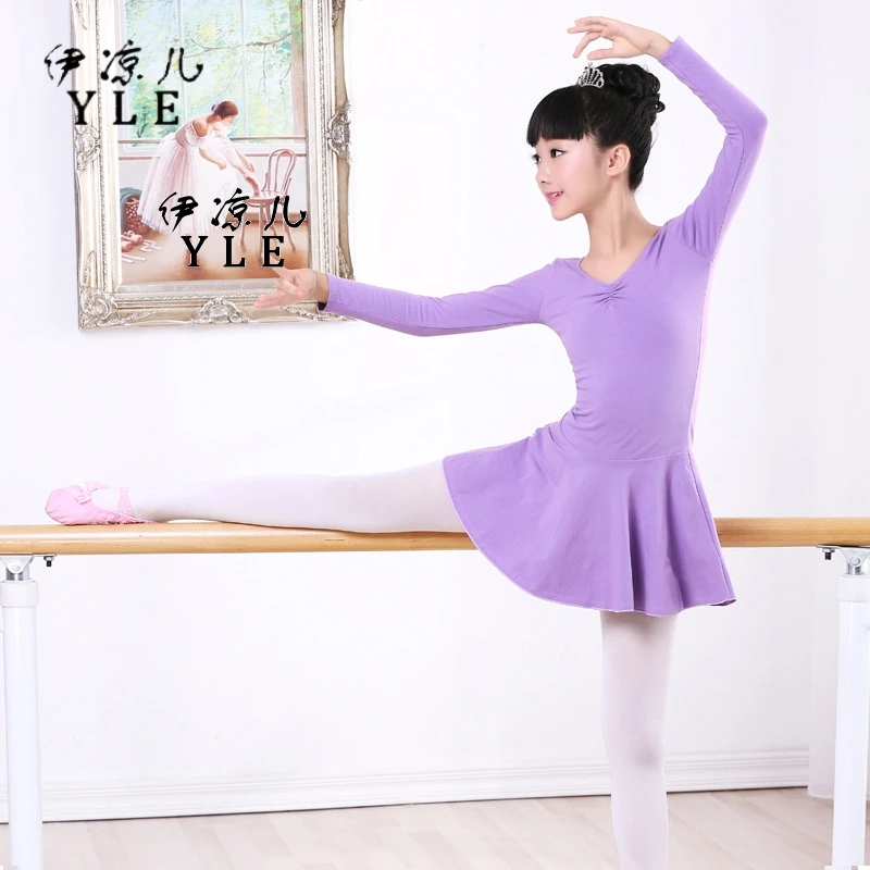

Long Sleeve Children's Ballet Dance Costume Girls Pure Cotton Bowknot Ballet Dance Dress Autumn Openable Crotch Dress Wear