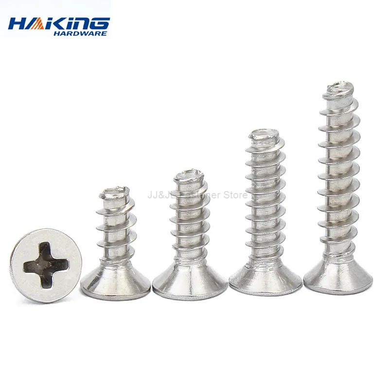 55pcs Cross Recessed Countersunk Head Self-tapping Screws 304 Stainless Steel M1.7 M2 M2.6 M3 M4 Flat Head Phillips Screw