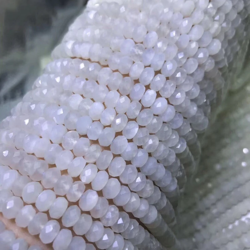 

ICNWAY Natural 5x8mm White Moonstone Faceted Roundel Gemstone Beads for Silver 925 Jewelry Making DIY Necklace 15inch