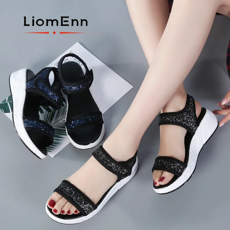 

Bling Wedge Sandals Women Shoes 2021 New Black High Heels Platform Sandals Casual Sport Shoes Female Designer chaussure femme
