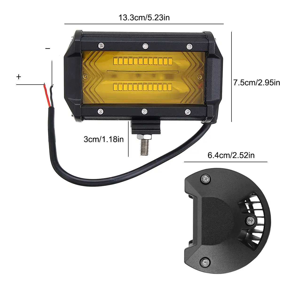 

5" 72W Car LED Work Light Bar Off Road Flood Lights IP67 Waterproof Driving Lights Amber For Truck Trailer ATV SUV Boat