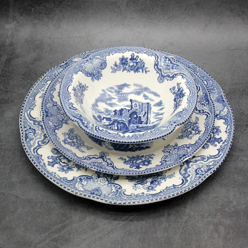 

The Blue Britain Castles Dinner Set European Style Dinner Ware Ceramic Breakfast Plate Beef Dishes Dessert Dish Soup Bowl