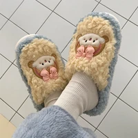 cute little girl with bow slippers for women fashion kawaii fluffy winter warm slipper woman cartoon smiley face house slippers