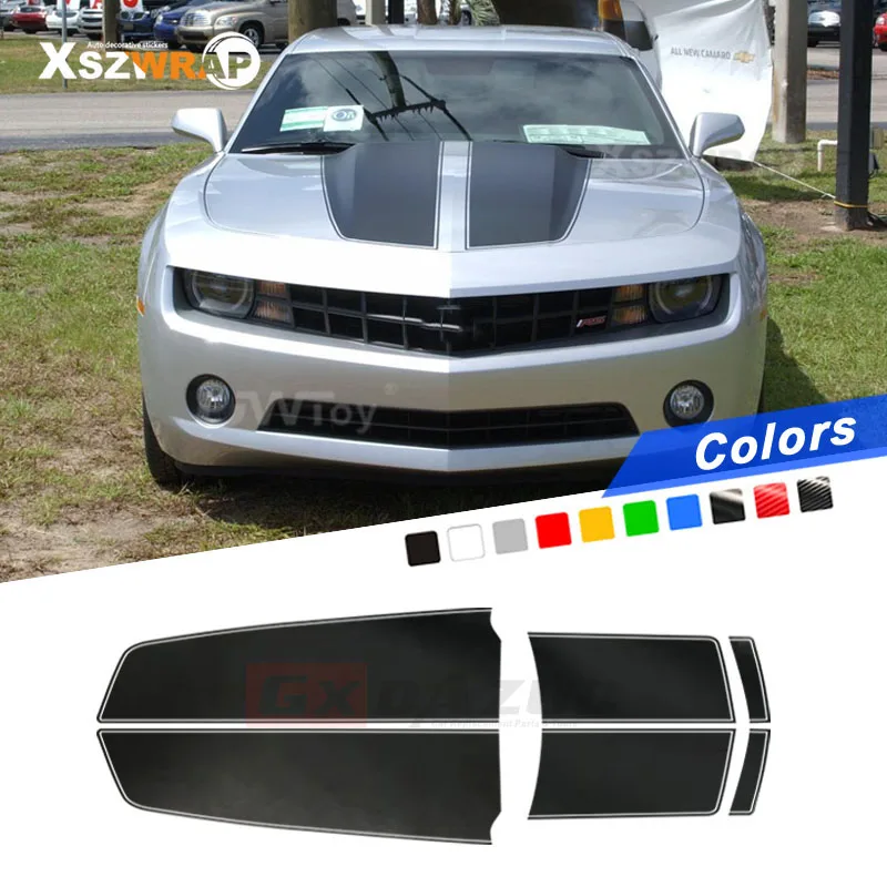 

For- Camaro Racing Stripes Carbon Black Chevy Decals Hood Roof Trunk Kit Pro Motor Stripes