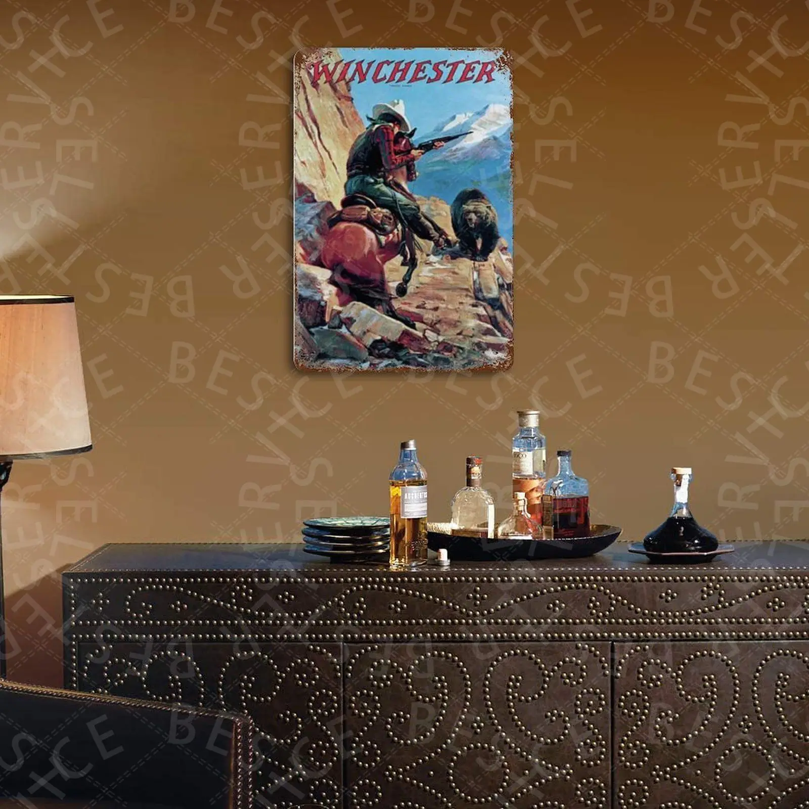 

Horseman And Bear Vintage Tin Sign Metal Sign Retro Poster Garage Decorative Plaque Man Cave Living Room Dcor