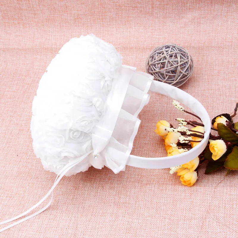 

Romantic Bowknot Burlap Satin Wedding Ceremony Party Rose Flower Girl Basket