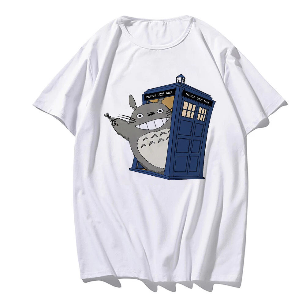 

New Harajuku Women's White T-shirt Doctor Tardis Totoro Printed Blouses Summer Casual Shirt Short-sleeved Female Tshirt