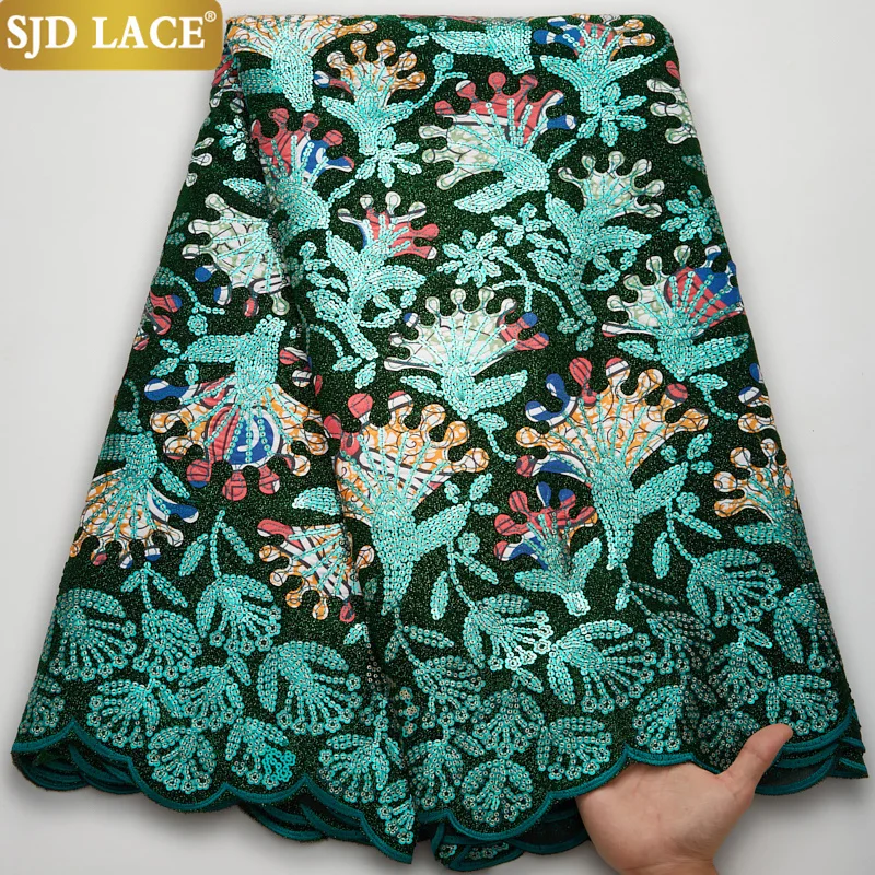 

SJD LACE Luxury African Waxed Lace Fabric Sequins High Quality Nigerian French Mesh Velvet Lace Fabric Embroidery Wedding A2674