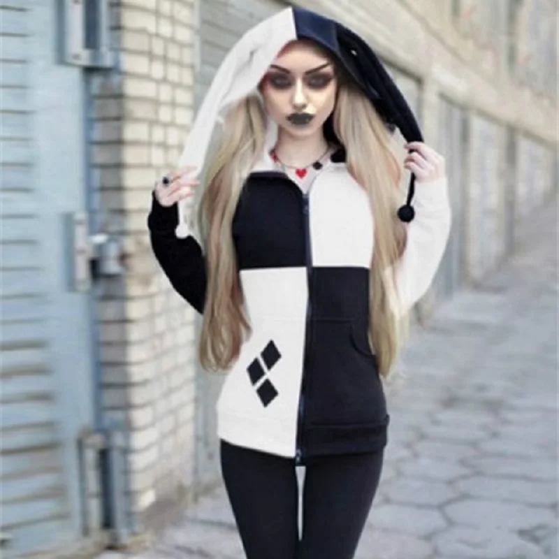 

ZOGAA Hoodies Women Autumn Long Sleeve Hooded Funny Clown Halloween Patchwork Casual Streetwear Fashion Personality Cardigan New
