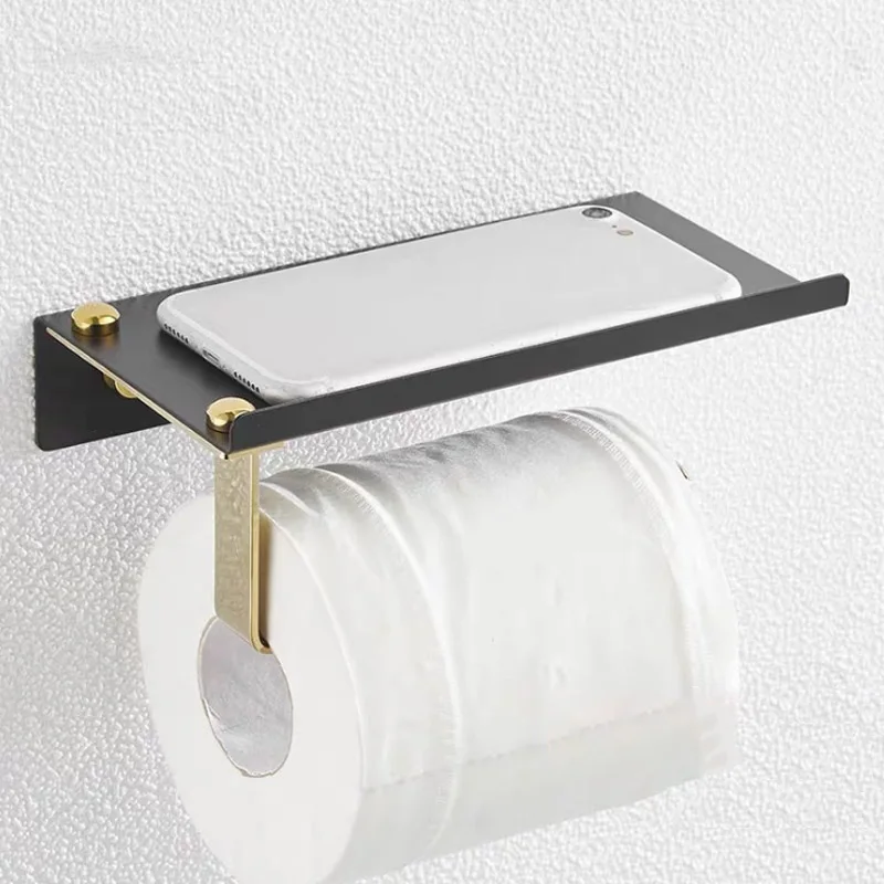 Нержавеющая сталь Туалет Бумага держатель Черного и золотого цвета настенный