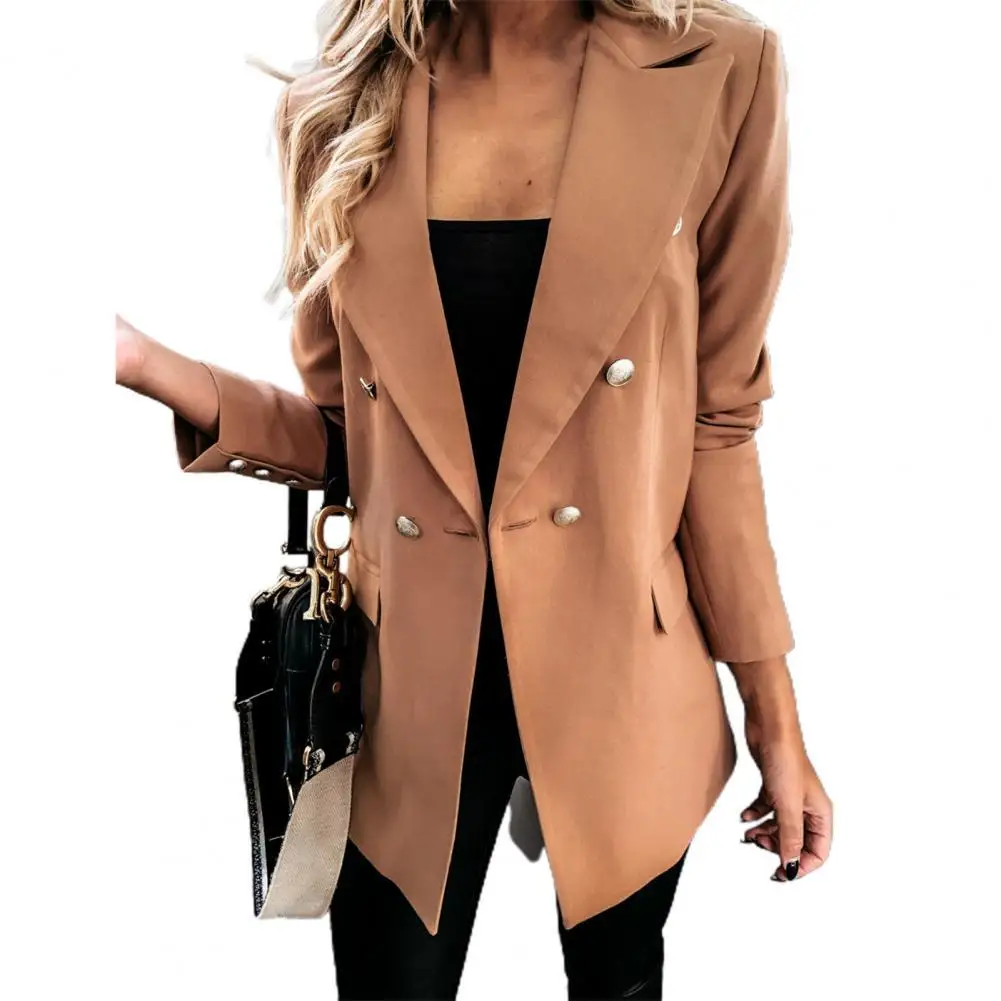 

Autumn Office Lady Office Blazer Cardigan Solid Color Double Breasted Slim Buttons Lapel Suits Coat for Daily Streetwear