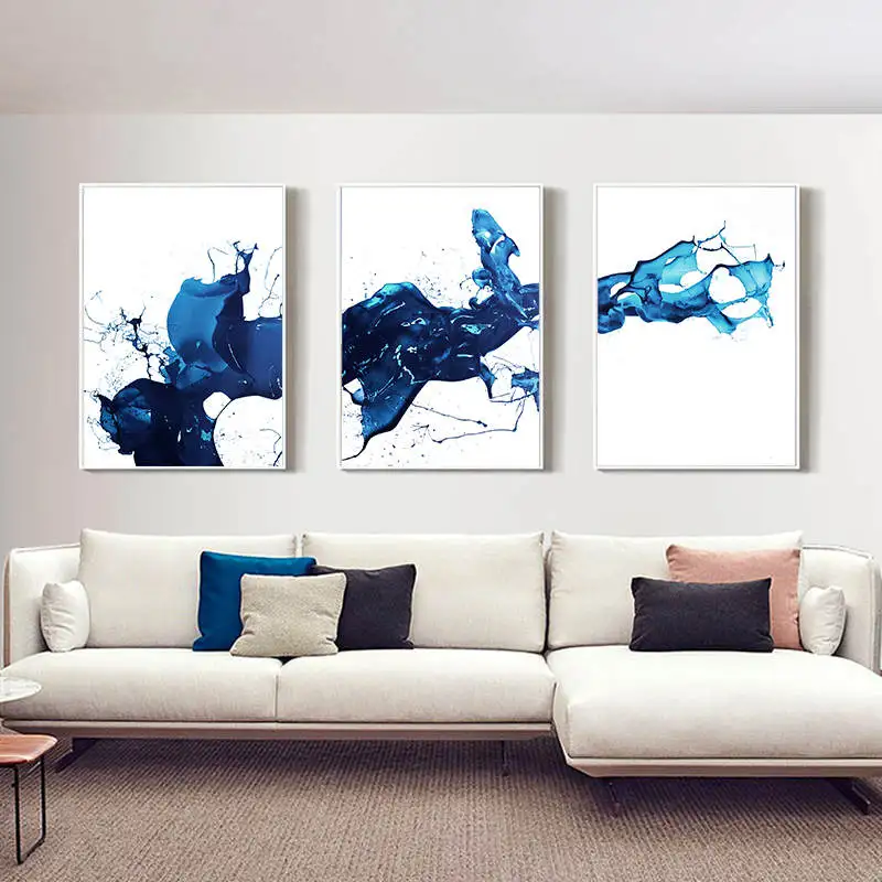 Акварельная синяя краска Абстрактная Картина на холсте картины