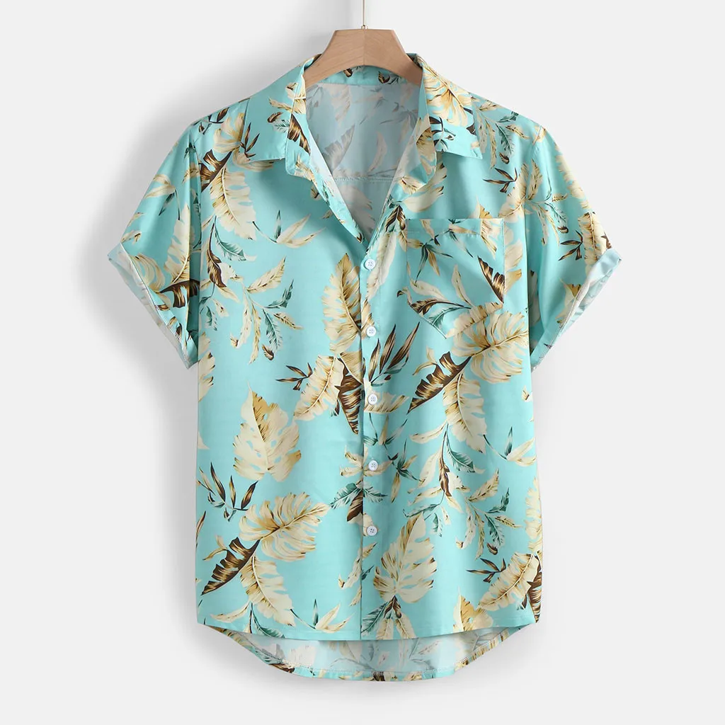 

Men Shirts 2020 Hawaiian Shirt Mens Summer Beach Short Sleeve Blouse Casual Print Tops Fashion Stand Collar Shirt Tops
