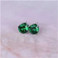 Silver green Новые ювелирные изделия 8 мм имитация циркония серьги гвоздики цвет Эффектные серьги для девочек подарок для женщин - Окраска металла: Silver green