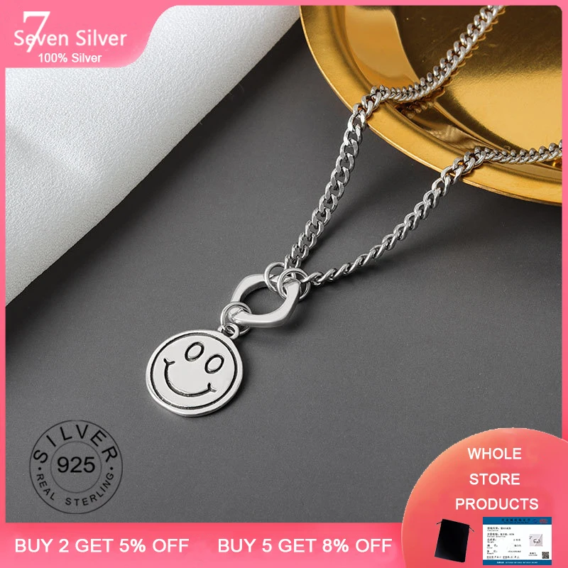 

Реальные 925 стерлингового серебра с геометрическим рисунком улыбающееся лицо колье-ошейник для Модные женские модные туфли в лаконичном ст...