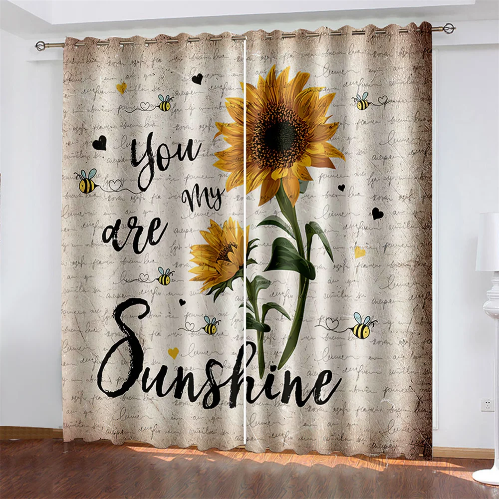 3D Digital Printing Sunflower Woven Curtains for Bedroom Left and Right Biparting Open Home Modern Blackout | Дом и сад