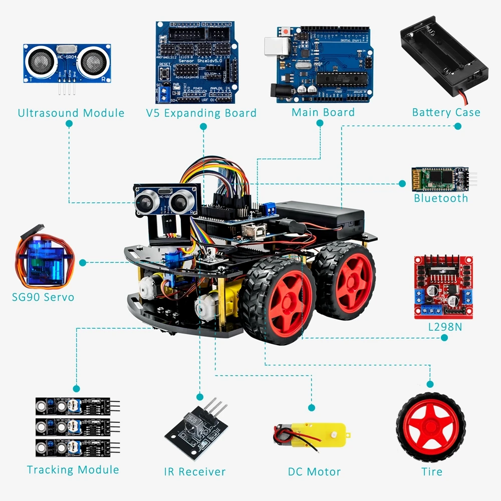 4WD Smart Robot Car Kit with Tutorial for UNO R3 Project Arduino Support Bluetooth Connection APP Control | Электронные