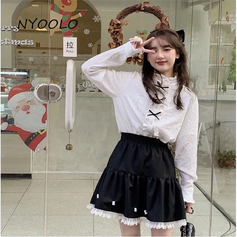 Мини-юбка NYOOLO Женская в японском стиле Милая Кружевная школьная форма с