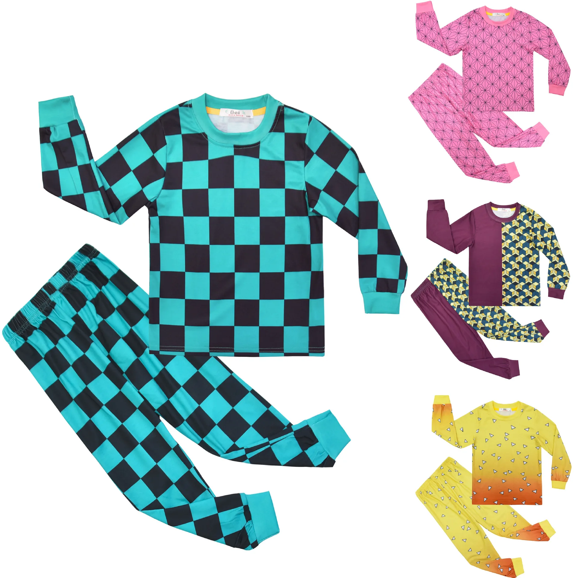 

Kids Clothes Japanese Anime Kimetsu No Yaiba Cosplay Costume for Boys Girls Demon Slayer Kamado Tanjirou Top Pants Set Sleepwear