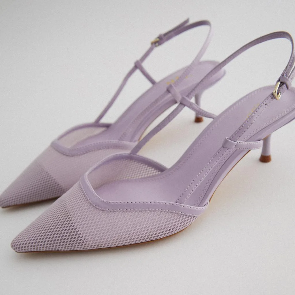 

Women's Shoes 2021 New Summer Light Purple Pointed Toe Mesh Upper Stiletto Heels Women Sandals