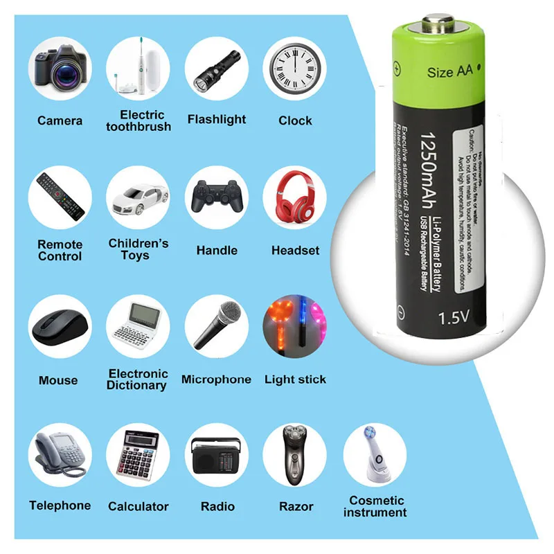 Znter 4 шт./компл. AA Аккумуляторная батарея 1 5 V 2A 1250mAh USB зарядка литиевая