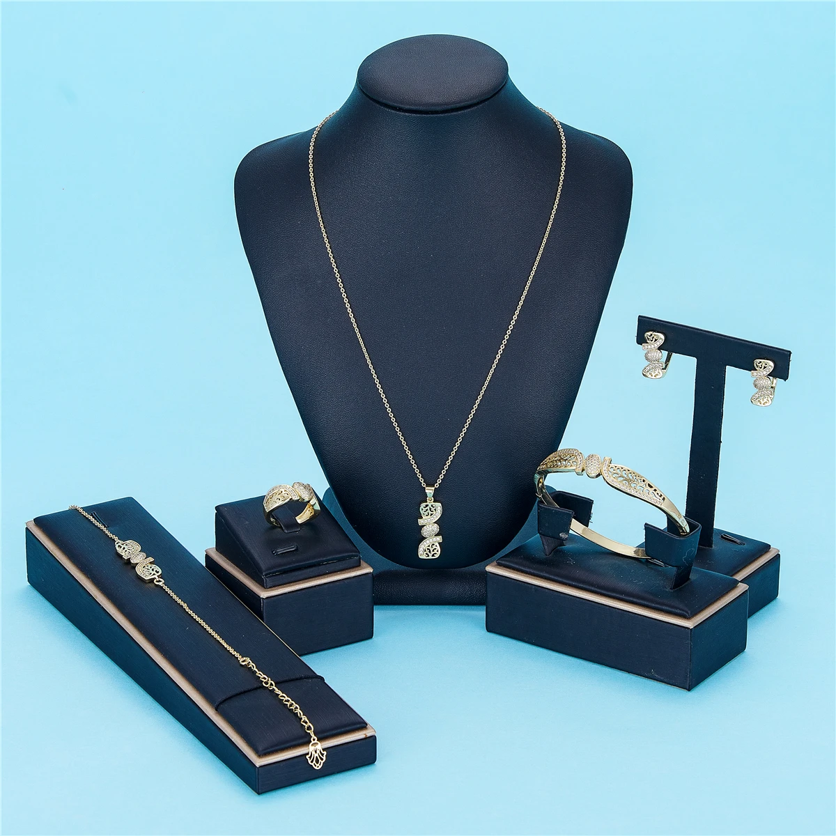 

2021 May jewelry set gold color necklace earrings Ring for women brida jewelry set Morocco gold color jewelry set