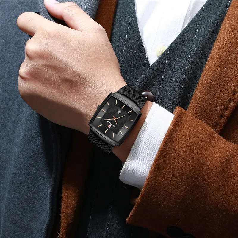 Новинка 2019 модные квадратные мужские наручные часы ультра-тонкие светящиеся с