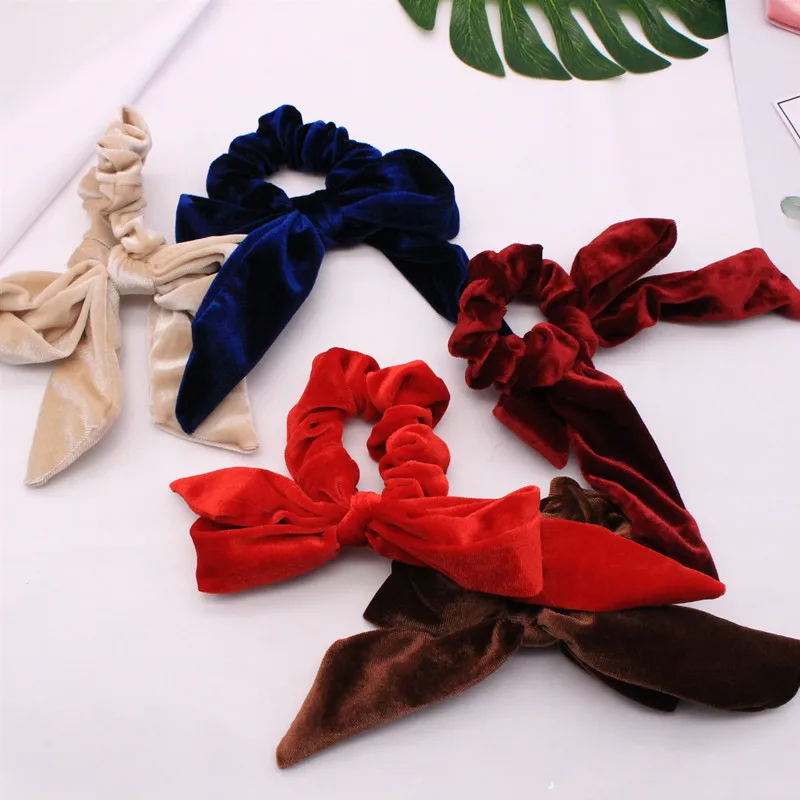 

European And American Fashion All-match Flannel Hair Ring Autumn And Winter Bow Bow Large Intestine Hair Accessories
