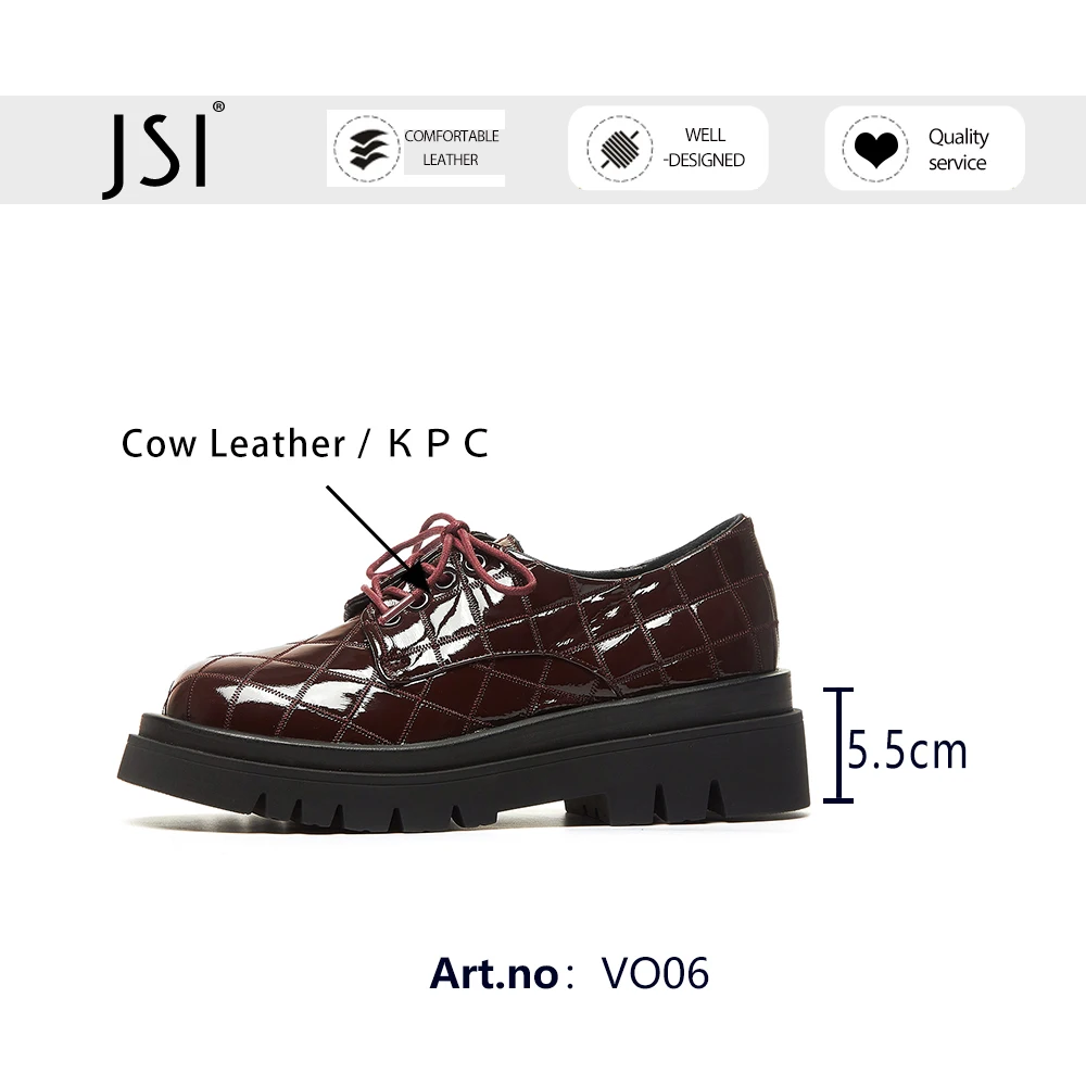 

JSI Platform Woman Flat Genuine Leather Round Toe Plaid Lace Up Casual Shoes Thick Bottom Dress Shoes VO06