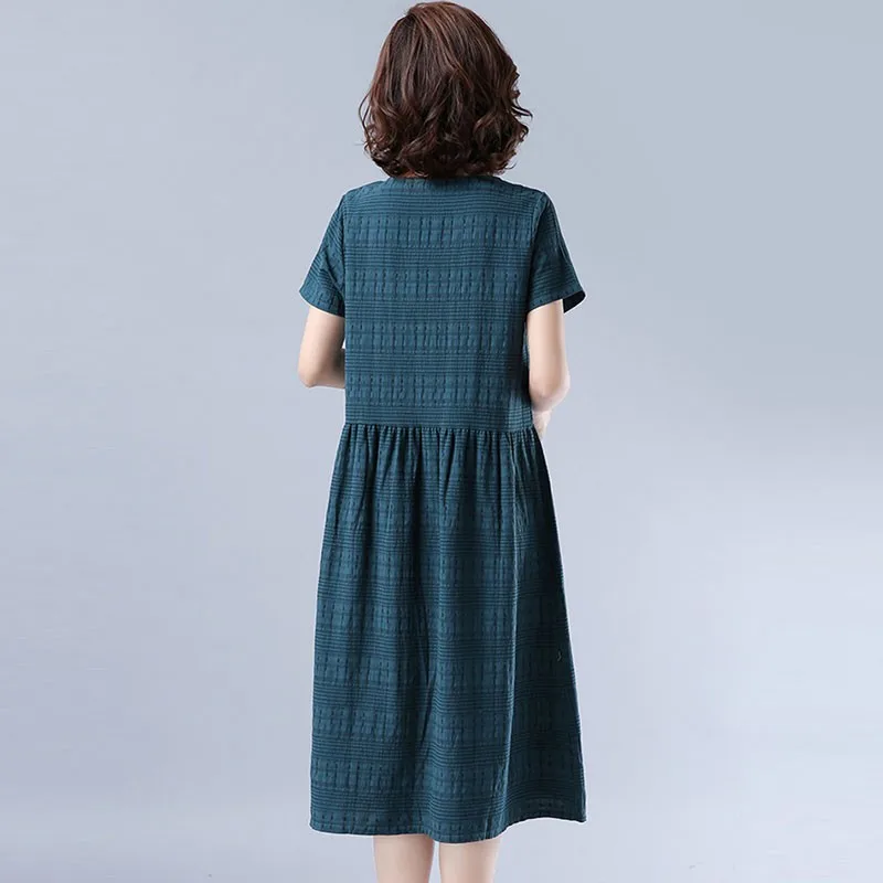 

Women Cotton Linen Casual Dress New 2021 Summer Simple Style Solid Color Loose Comfortable Ladies Elegant Long Dresses S3081