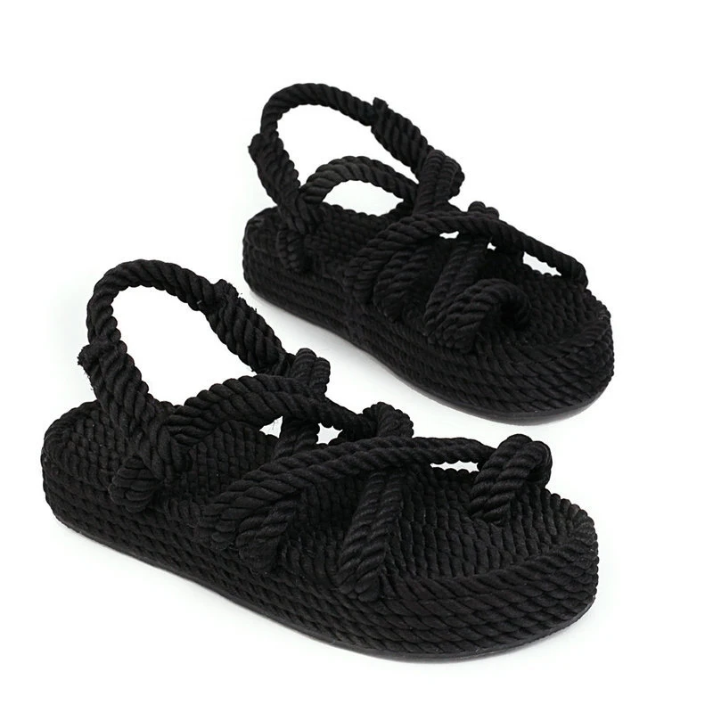 

Dropshipping Women Retro Gladiator Sandals Ladies Slip On Platform Slides Hemp Woman Clip Toe Female Soft Causal Comfort Shoes