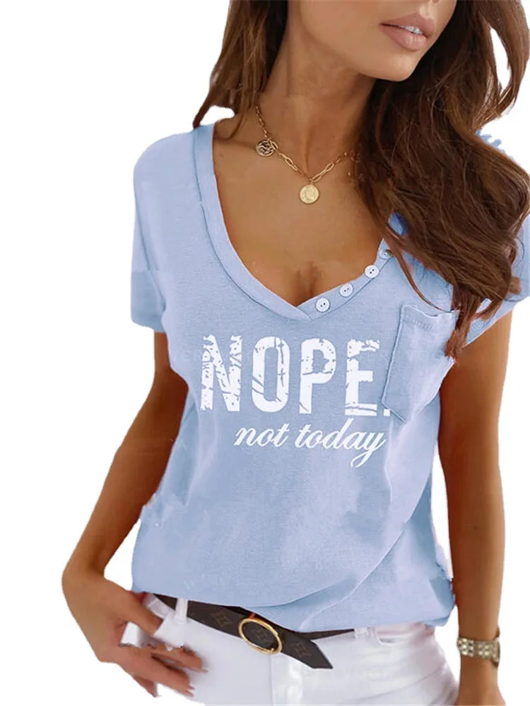 

Женская футболка с коротким рукавом, свободная однотонная хлопковая Футболка с V-образным вырезом и принтом, большие размеры, на лето