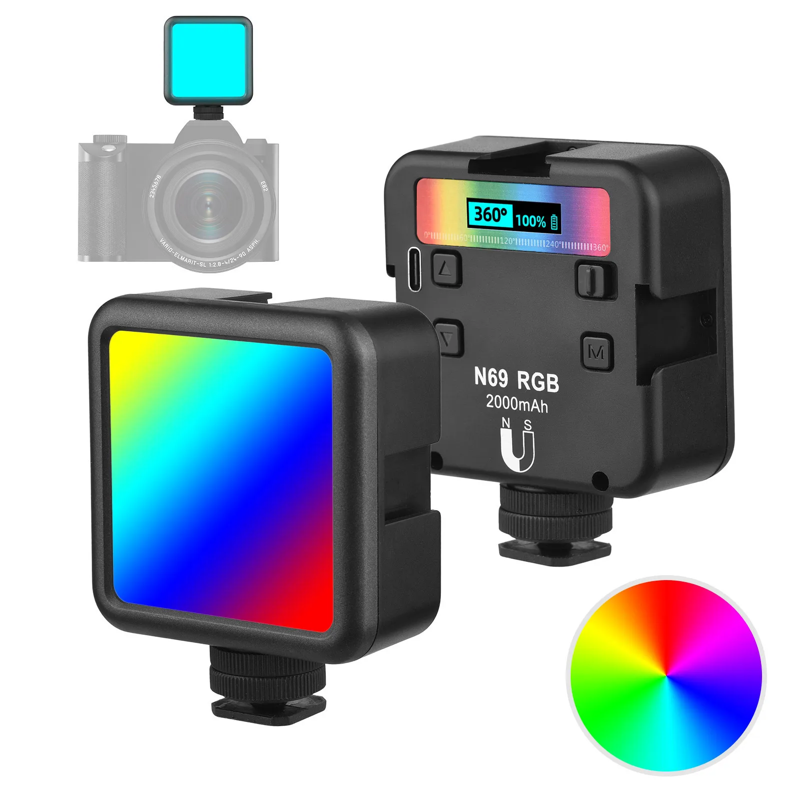 

Andoer N69 RGB LED Video Light Portable Photography Fill Light 60PCS Highly Bright lamp Beads CRI 95+ Bi-Color 2500K-9000K Lamp