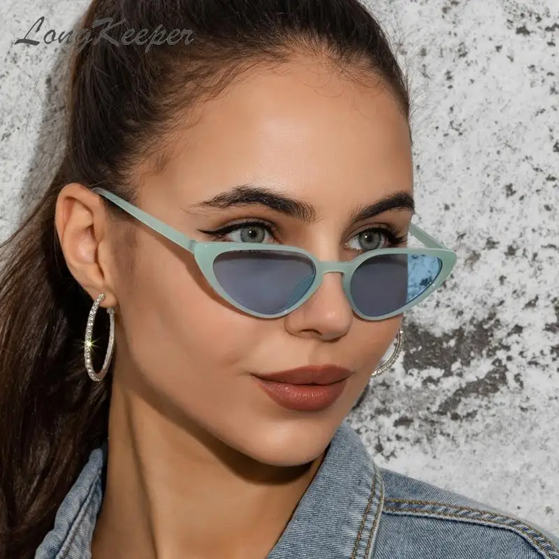 

Очки солнцезащитные женские «кошачий глаз», небольшие винтажные овальные ретро-очки светло-зеленого цвета, UV400